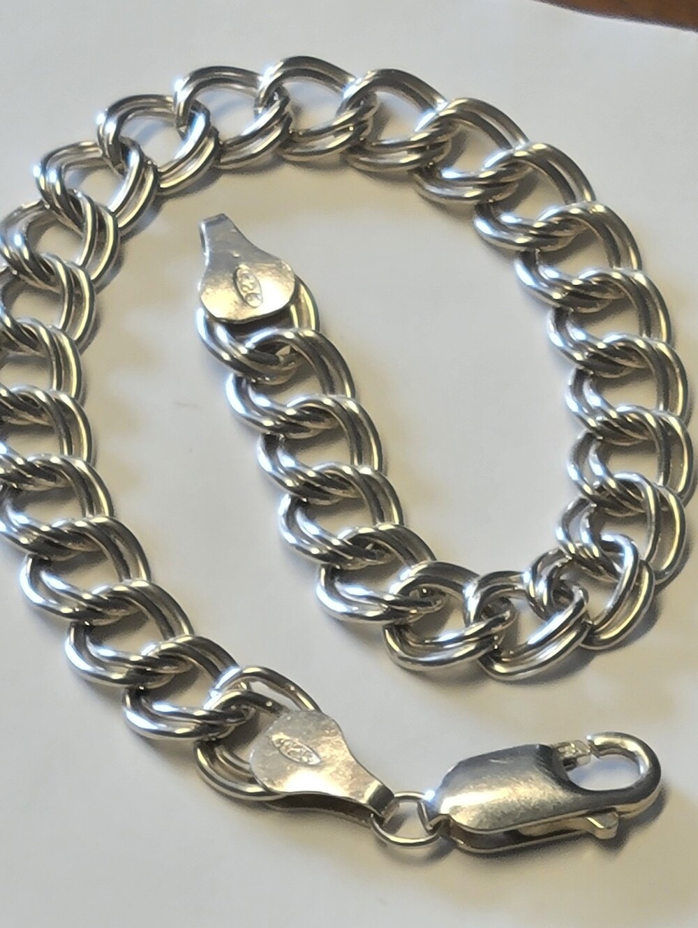 Vintage 925 Sterling Silver Double Link Chain Charm Bracelet 7" Italy